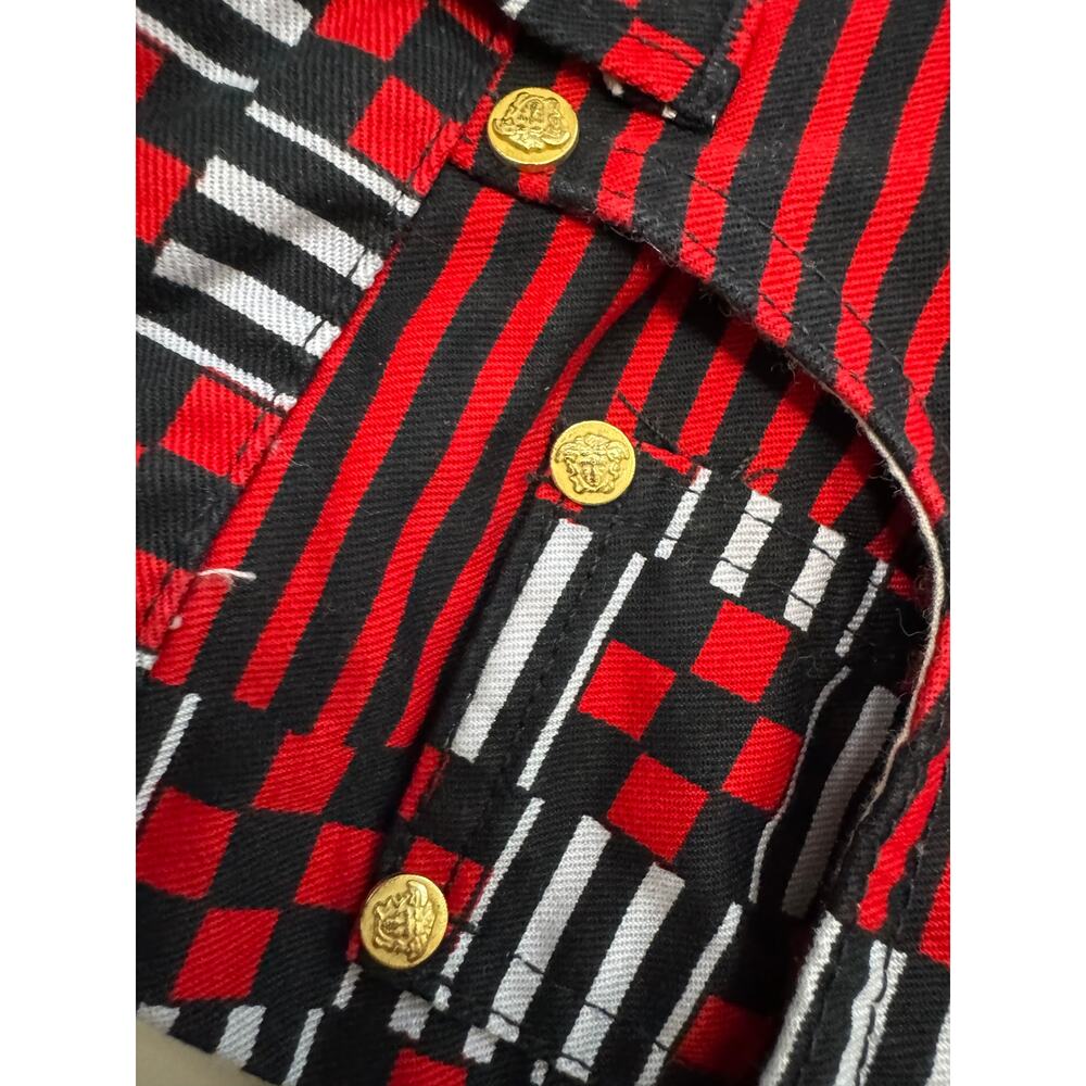 Vintage Versace Jeans Couture Red & Black Geometric Print Jeans Size 27